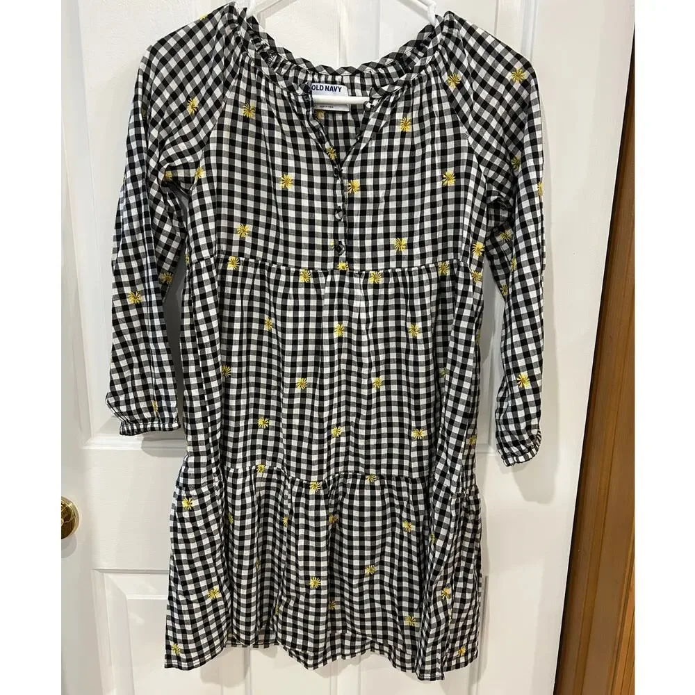 Old Navy Tiered dress yellow embroidered flowers babydoll L